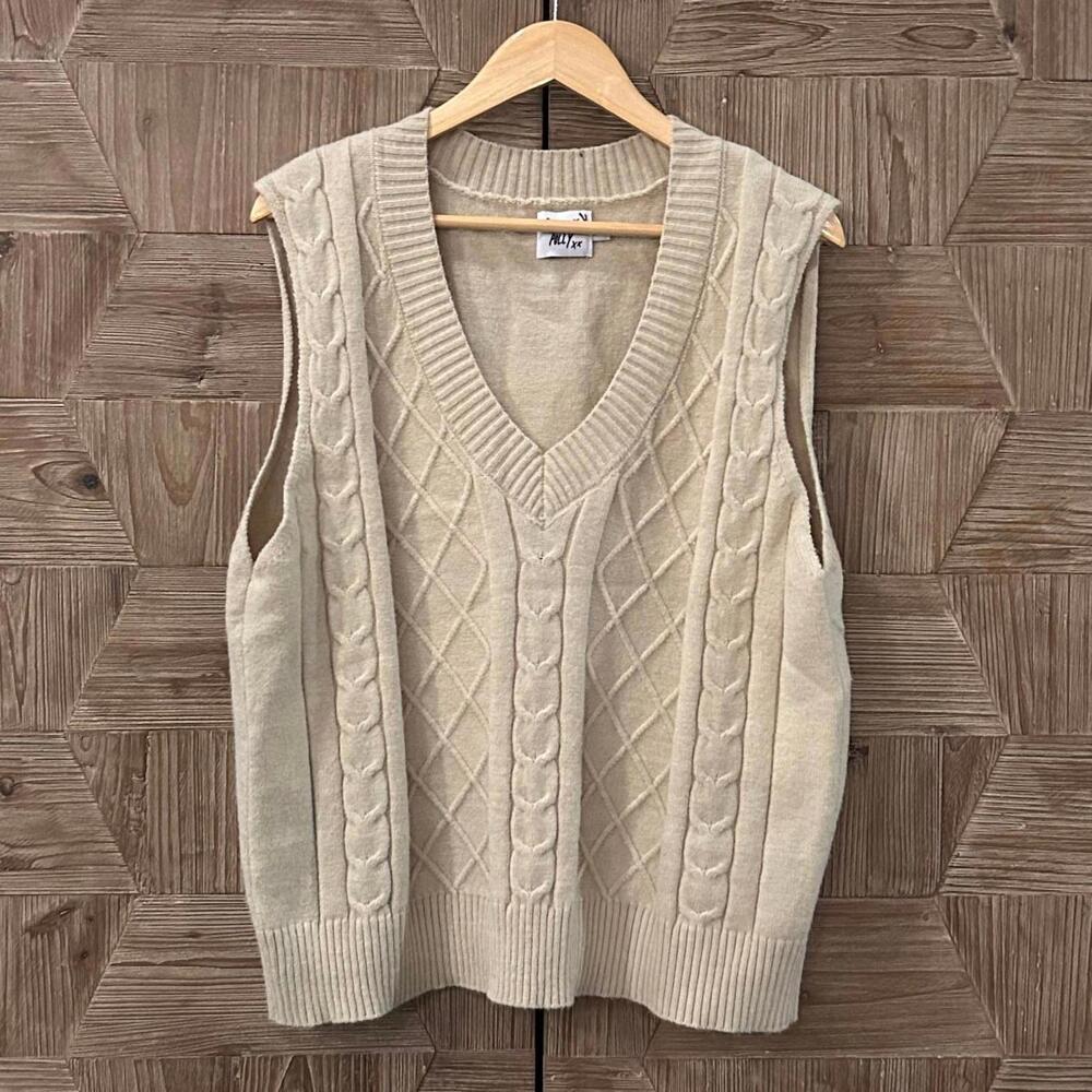 Princess Polly Women's Oversized Sweater Vest Beige L/XL Preppy